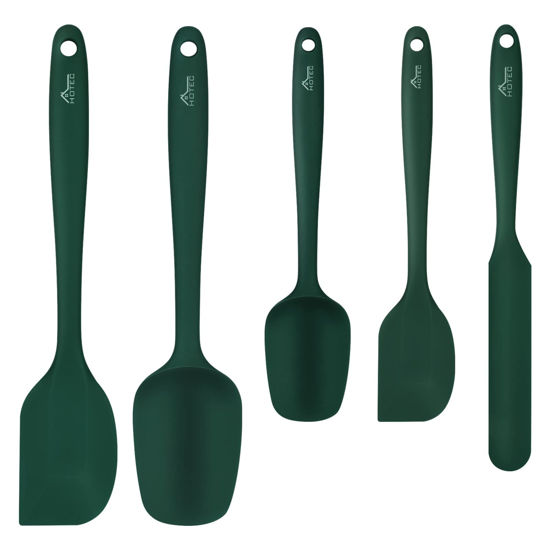 Picture of HOTEC High Heat Resistant Food Grade Silicone Rubber Spatula Set for Baking, Cooking, and Mixing Non Stick Dishwasher Safe BPA-Free Dark Green Set of 5
