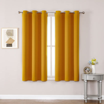 Picture of ChrisDowa Grommet Room Darkening Curtains for Bedroom and Living Room - 2 Panels Set Thermal Insulated Blackout Curtains (Mustard Yellow, 42W x 63L)