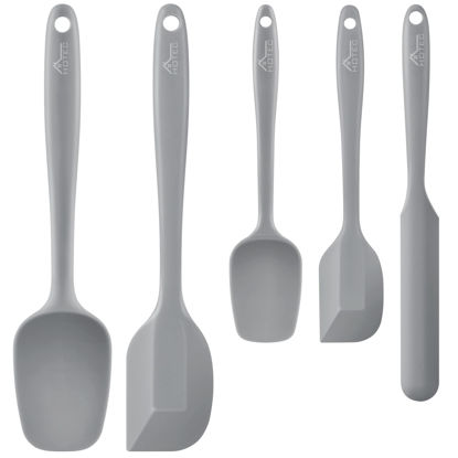 Picture of HOTEC Food Grade Silicone Rubber Spatula Set for Kitchen Baking, Cooking, and Mixing High Heat Resistant Non Stick Dishwasher Safe BPA-Free Set of 5 Grey