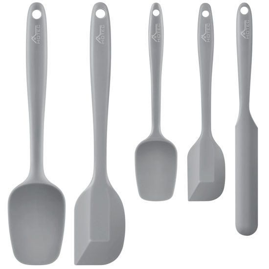 Picture of HOTEC Food Grade Silicone Rubber Spatula Set for Kitchen Baking, Cooking, and Mixing High Heat Resistant Non Stick Dishwasher Safe BPA-Free Set of 5 Grey
