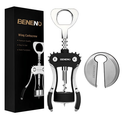 Picture of Wine Opener with Stainless Steel Wine Foil Cutter, Zinc Alloy Premium Wing Corkscrew Wine Bottle Opener with Multifunctional Bottles Opener