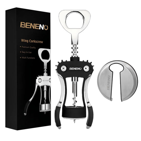 Picture of Wine Opener with Stainless Steel Wine Foil Cutter, Zinc Alloy Premium Wing Corkscrew Wine Bottle Opener with Multifunctional Bottles Opener