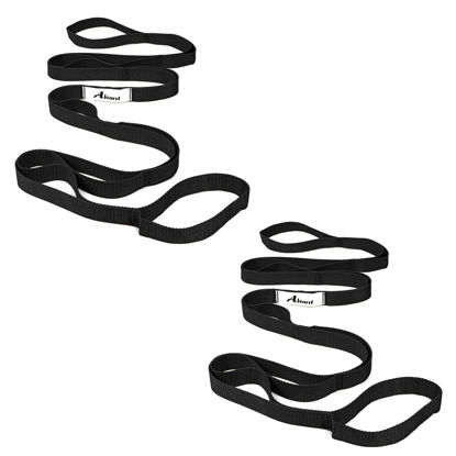 Picture of Abiarst Stretching Strap Yoga Strap for Physical Therapy, 10 Loops Yoga Straps for Stretching, Non-Elastic Stretch Strap for Pilates, Flexibility, Exercise, Stretch Band for Women & Men (2-Pack (Black+Back))