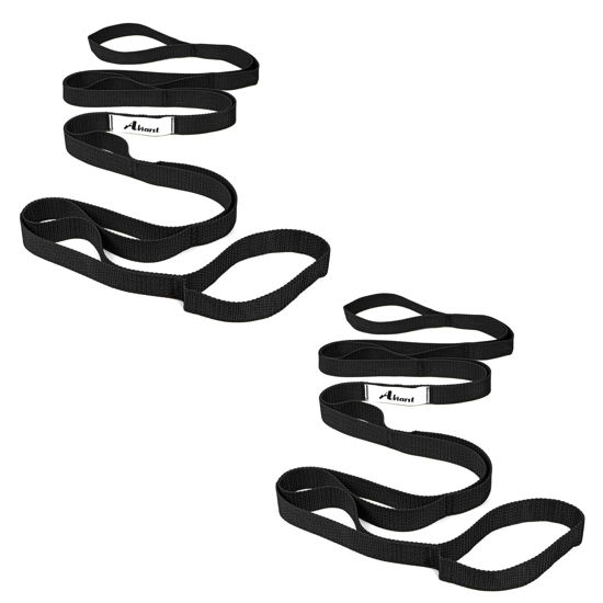 Picture of Abiarst Stretching Strap Yoga Strap for Physical Therapy, 10 Loops Yoga Straps for Stretching, Non-Elastic Stretch Strap for Pilates, Flexibility, Exercise, Stretch Band for Women & Men (2-Pack (Black+Back))