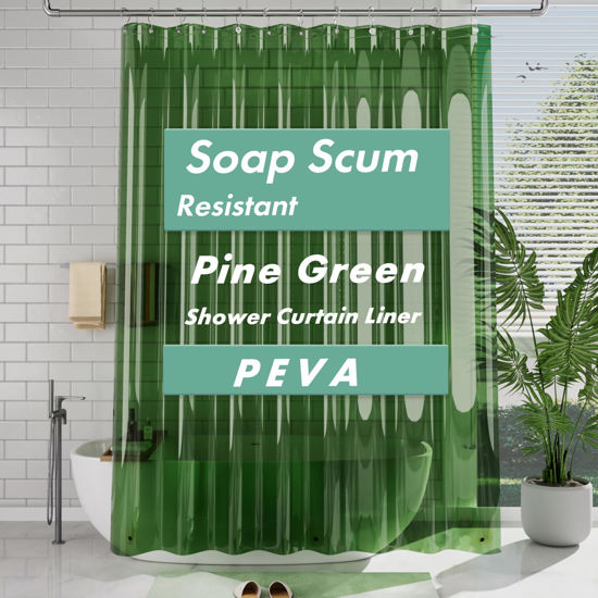 Picture of AmazerBath Extra Long Shower Curtain Liner, Clear Green Shower Curtain Liner 84 Inches Long, 72x84 Plastic Shower Curtain Liner, Cute Tall Shower Liner, PEVA Bathroom Shower Curtain Liners & 3 Magnets