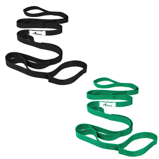 Picture of Abiarst Stretching Strap Yoga Strap for Physical Therapy, 10 Loops Yoga Straps for Stretching, Non-Elastic Stretch Strap for Pilates, Flexibility, Exercise, Stretch Band for Women & Men (2-Pack (Black+Green))