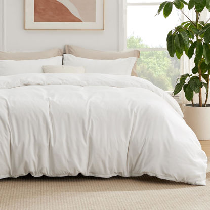 Picture of Bedsure Full Duvet Cover with Fitted Sheet - Soft Double Brushed Bedding Set with Zipper Closure, 4 Pieces, Includes 1 Duvet Cover, 1 Fitted Sheet, 2 Pillow Shams, NO Comforter, White