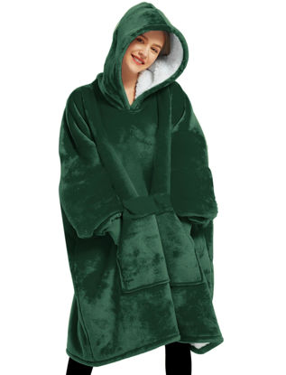 Picture of KFUBUO Wearable Blanket Hoodie for Adults Sherpa All Patterns Oversized Sweatshirt Blanket with Pockets Gifts for Mom Emerald Green