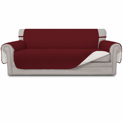 Picture of Easy-Going Reversible Couch Cover for 3 Cushion Couch Sofa Cover for Dogs Water Resistant Furniture Protector Cover with Foam Sticks Elastic Straps for Pet Cat (Sofa, Christmas Red/Ivory)
