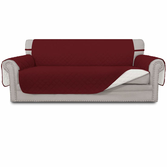 Picture of Easy-Going Reversible Couch Cover for 3 Cushion Couch Sofa Cover for Dogs Water Resistant Furniture Protector Cover with Foam Sticks Elastic Straps for Pet Cat (Sofa, Christmas Red/Ivory)