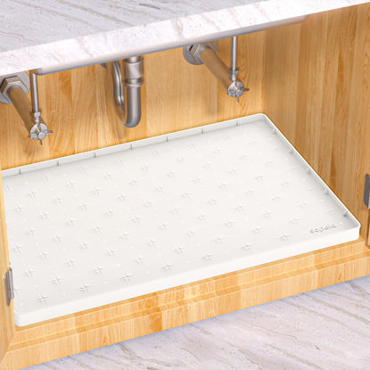 Picture of Sdpeia Under Sink Mat for Kitchen Under Sink Organizer 28x22 Under The Sink Mat Waterproof Small Bathroom Cabinet Liner Holds up to 3 Gallons(White)