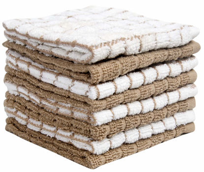 Picture of Bumble Premium Cotton Dish Cloths (12" x 12") Tan Check Design | Highly Absorbent, Natural Ring Spun Cotton | Kitchen Dish Towel Set | 380 GSM - 8 Pack