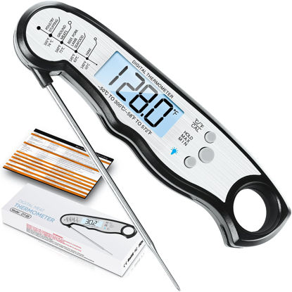 Picture of Digital Meat Thermometer, Waterproof Instant Read Food Thermometer for Cooking and Grilling, Kitchen Gadgets, Accessories with Backlight & Calibration for Candy, BBQ Grill, Liquids, Beef, Turkey…