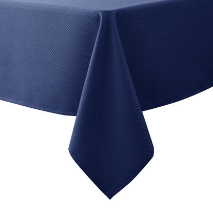 Picture of Biscaynebay Textured Fabric Tablecloths 60 X 108 Inches Rectangular, Navy Water Resistant Tablecloths for Dining, Kitchen, Wedding and Parties etc. Machine Washable