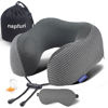Picture of napfun Travel Pillow, 100% Pure Memory Foam Neck Pillows for Travel Airplane Headrest Flight Plane Accessories, Deep Grey, Medium (120-200LB)