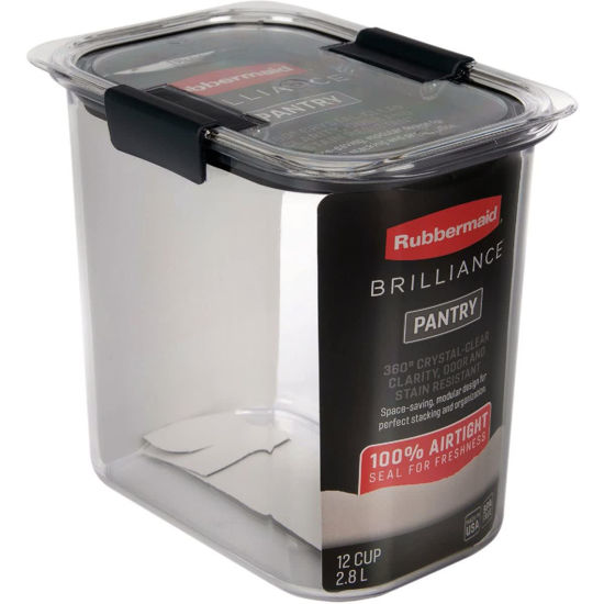 Picture of Rubbermaid Brilliance 12-Cup Airtight Food Storage Container, Perfect for Pantry Staples, Clear/Grey