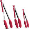 Picture of HOTEC Premium Stainless Steel Locking Kitchen Tongs with Silicon Tips, Set of 3-7", 9" and 12" (Red)