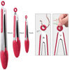 Picture of HOTEC Premium Stainless Steel Locking Kitchen Tongs with Silicon Tips, Set of 3-7", 9" and 12" (Red)