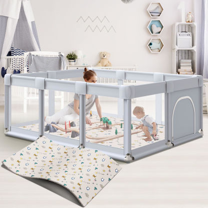 Picture of Hiaksedt Baby Playpen 74x50 in PlayPen for Babies and Toddlers, Large Play Yards for Indoor & Outdoor with Zipper Gates, Breathable Mesh with Mat