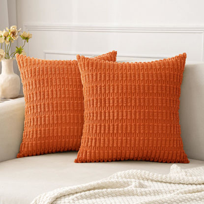Picture of MIULEE Pack of 2 Decorative Orange Throw Pillow Covers 20x20 Inch Soft Boho Striped Corduroy Pillow Covers Modern Farmhouse Fall Home Decor for Sofa Living Room Couch Bed