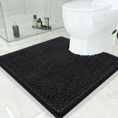 Picture of Smiry Luxury Chenille Toilet Rugs U-Shaped 24x24, Soft Absorbent Non-Slip Contour Bathroom Rugs for Toilet, Machine Washable Contoured Bath Mats, Black
