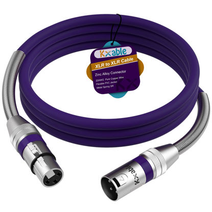 Picture of XLR to XLR Cable 8 Feet, Premium XLR Microphone Cable, Heavy Duty 22AWG OFC XLR Male to Female Cord, 3-Pin Shielded Mic Speaker Cable, Zinc Alloy Connectors, Metal Spring SR, Purple