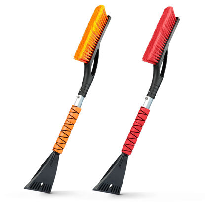 Picture of EcoNour 27" Car Snow Brush and Ice Scraper (2 Pack) | Aluminum Snow Scraper for Cars with Ergonomic Foam Grip | Scratch-Free Windshield Ice Scraper and Snow Remover for Cars and SUVs