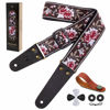 Picture of Nefelibata Guitar Strap, Cotton Guitar Straps with Head Cowhide Leather Ends for Bass, Electric & Acoustic Guitars, Free Strap Button, 1 Pair Strap Locks and 4 Guitar Picks