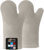 Picture of Gorilla Grip BPA-Free Soft Silicone Oven Mitts, Heat Resistant Thick Cotton Lined Cooking Mitt Set, 14.5" Extra Long Flexible Potholders Protect Hands, Kitchen Essential Waterproof Gloves, Almond