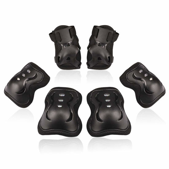 Picture of Kids/Youth Knee Pad Elbow Pads Guards Protective Gear Set for Roller Skates Cycling BMX Bike Skateboard Inline Skatings Scooter Riding Sports (Black, Small (3-8 years))