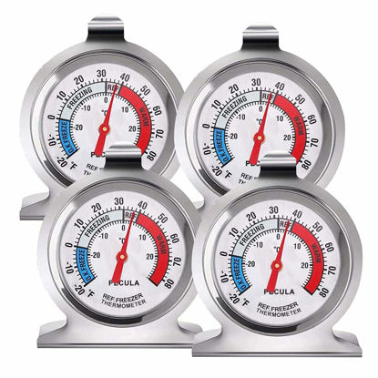 Picture of 4PACK Refrigerator Thermometer -30-30 deg C/-20-80 deg F, Classic Fridge Thermometer Large Dial with Red Indicator Thermometer for Freezer Refrigerator Cooler