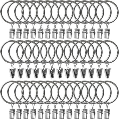 Picture of AMZSEVEN 40 Pack Metal Curtain Rings with Clips, Drapery Clips Hooks, Decorative Curtain Rod Clips 1.5 in Interior Diameter, Silver