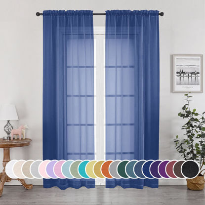 Picture of OWENIE Sheer Curtains 84 Inches Long 2 Panels Set for Bedroom Living Room, Light Filtering Voile Blue Sheer Curtains, Airy Rod Pocket Farmhouse Curtains, Royal Blue, Each 42Wx84L inch