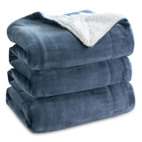Picture of Bedsure Sherpa Fleece Blankets Queen Size for Bed - Thick and Warm, Soft Fuzzy Plush Queen Blanket for Winter, Slate Blue, 90x90 Inches
