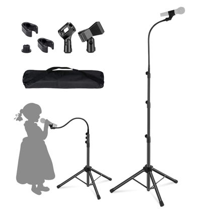 Picture of Boom Mic Stand-Kangziliang Mike Stand Gooseneck Microphone Stand Tripod Adjustable Height 3'- 6' with Mic Clips and 3/8" - 5/8" Adapter Microphone Stand for Singing