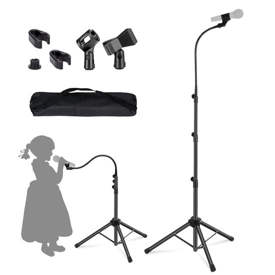 Picture of Boom Mic Stand-Kangziliang Mike Stand Gooseneck Microphone Stand Tripod Adjustable Height 3'- 6' with Mic Clips and 3/8" - 5/8" Adapter Microphone Stand for Singing