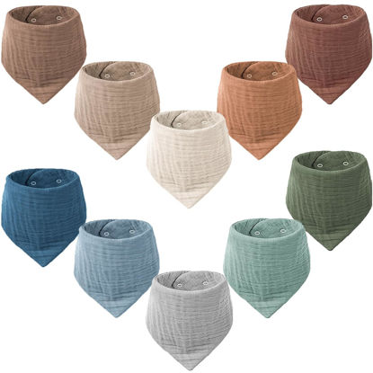 Picture of Konssy Muslin Baby Bibs 10 Pack Baby Bandana Drool Bibs 100% Cotton for Unisex Boys Girls, 10 Solid Colors Set for Teething Drooling