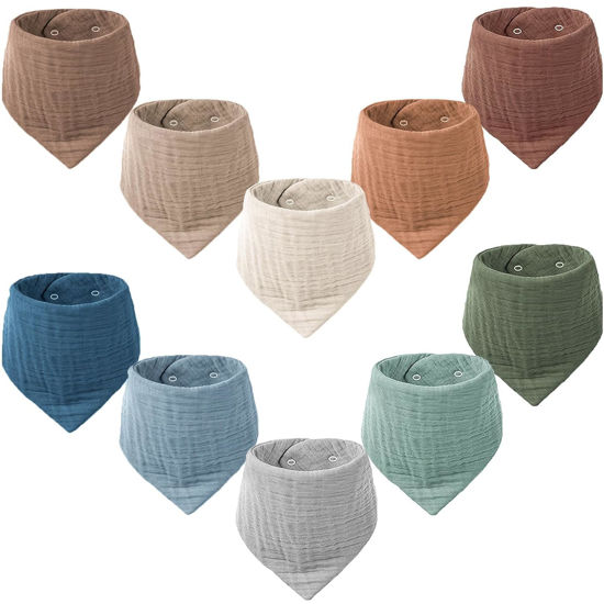 Picture of Konssy Muslin Baby Bibs 10 Pack Baby Bandana Drool Bibs 100% Cotton for Unisex Boys Girls, 10 Solid Colors Set for Teething Drooling
