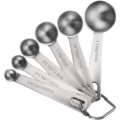 Picture of Measuring Spoons, Premium Heavy Duty 18/8 Stainless Steel Measuring Spoons Cups Set, Small Tablespoon with Metric and US Measurements, Set of 6 for Measuring Dry and Liquid Ingredients