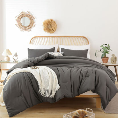 Picture of ROSGONIA Queen Comforter Set Charcoal Grey, 3pcs (1 Dark Gray Comforter & 2 Pillowcases) All Season Soft Bedding Lightweight Bedspread Blanket Quilt