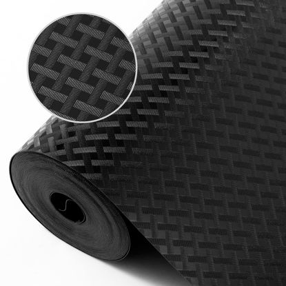 Picture of Shelf Liners for Kitchen Cabinets Refrigerator Liners Waterproof & Oil-Proof Kitchen Cupboard Liner Non-Slip Drawer Mats EVA Material Non Adhesive Fridge Liner for Shelves - Black 17.5 x 236.2 Inches