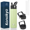 Picture of Konokyo 22oz Stainless Steel Bottles with 3 Lids Sport Insulated Water Bottle,Macaron Green