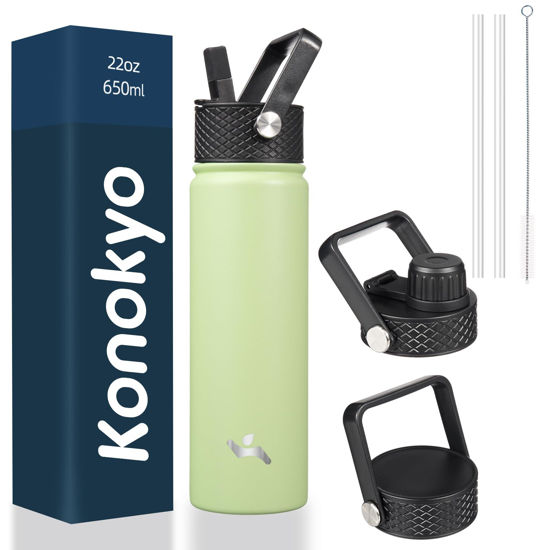 Picture of Konokyo 22oz Stainless Steel Bottles with 3 Lids Sport Insulated Water Bottle,Macaron Green