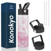 Picture of Konokyo 22oz Stainless Steel Bottles with 3 Lids Sport Insulated Water Bottle,Marble Blossom