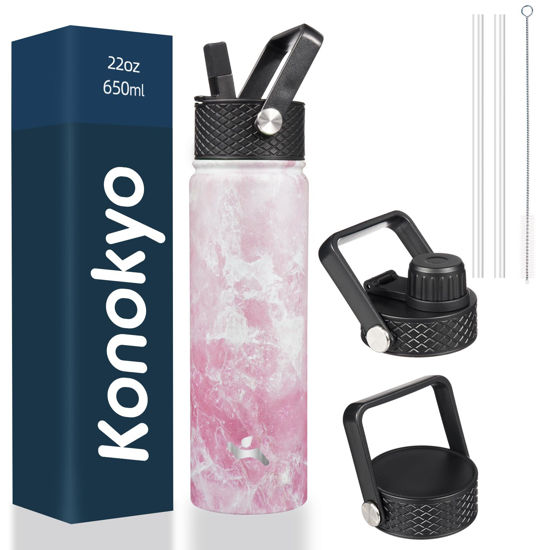 Picture of Konokyo 22oz Stainless Steel Bottles with 3 Lids Sport Insulated Water Bottle,Marble Blossom