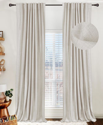 Picture of 100% Blackout Shield Linen Blackout Curtains for Bedroom 96 Inches Long, Back Tab/Rod Pocket Living Room Drapes, Thermal Insulated Blackout Curtains 2 Panels Set, 50" W x 96" L, NaturalLinen
