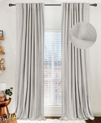 Picture of 100% Blackout Shield Linen Blackout Curtains for Bedroom 84 Inches Long, Back Tab/Rod Pocket Living Room Drapes, Thermal Insulated Blackout Curtains 2 Panels Set, 50" W x 84" L, Stone