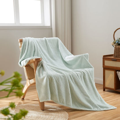 Picture of NEWCOSPLAY Super Soft Throw Blanket Mint Premium Silky Flannel Fleece Leaves Pattern Lightweight Bed Blanket All Season Use (Mint, Throw(50"x60"))