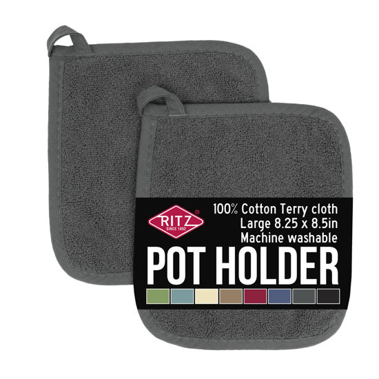 Picture of Ritz Terry 100% Cotton Potholders - Heat Resistant, Ergonomic Grip, Machine Washable - Graphite, 2-Pack