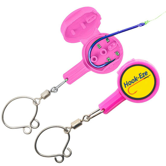 Picture of HOOK-EZE Fishing Knot Tying Tool, Two Standard Sized Tools Included - Safety Device & Line Cutter - Multifunctional Fishing Accessories - Covers Fully Rigged Hooks - Pink
